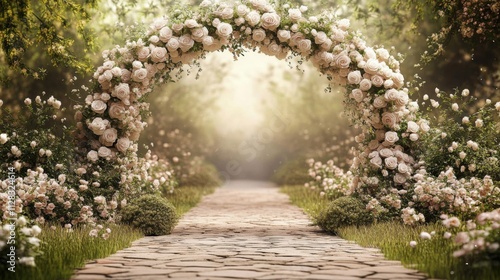 Rose Archway Leads to a Garden Path