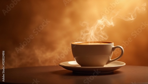 Abstract coffee steam with soft swirls rising from a cup on a warm background