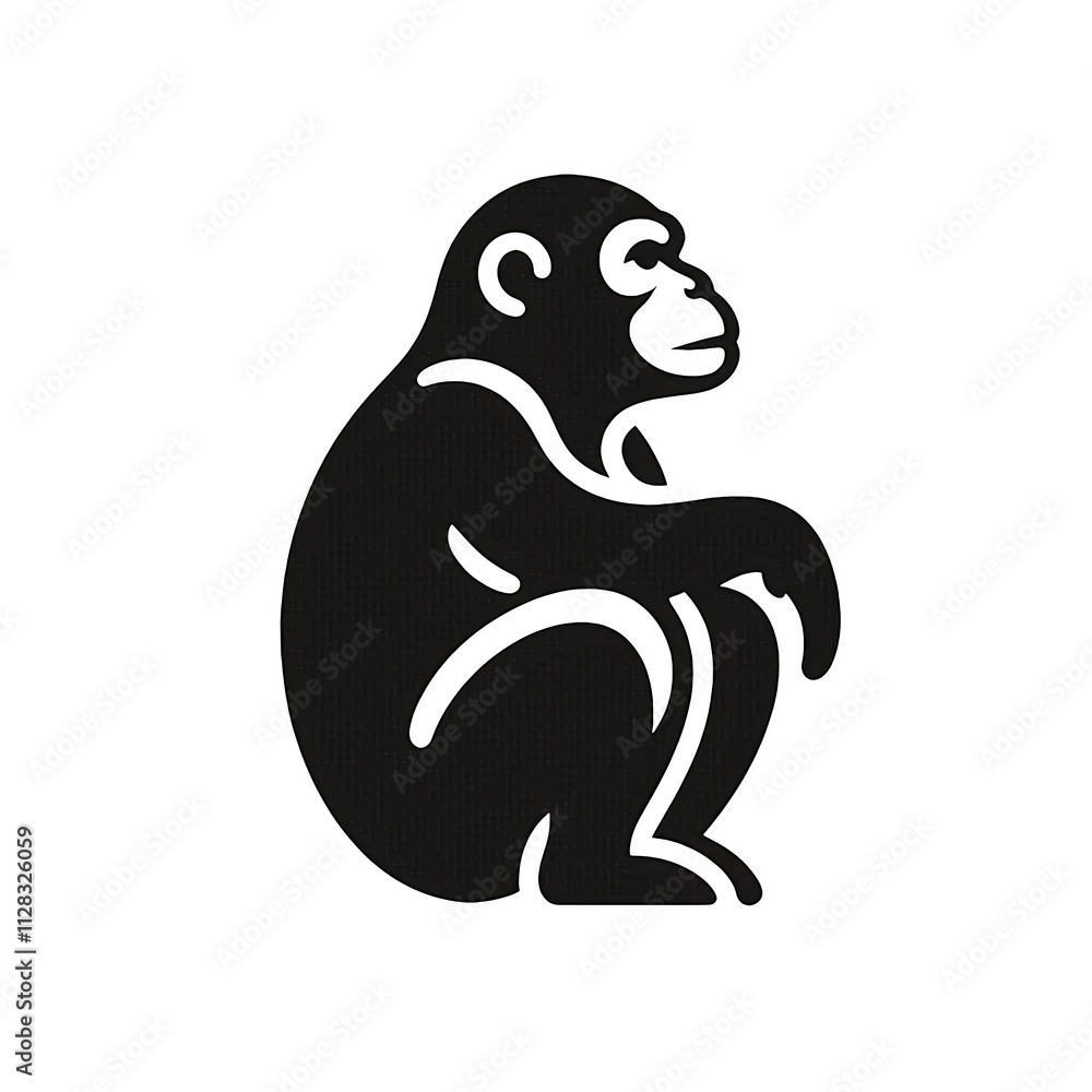 Simple and minimalist illustration of a chimpanzee in black and white. Suitable for a logo, icon, or emblem. Simple and minimalist illustration of a chimpanzee in black and white. Suitable for a logo, icon, or emblem.