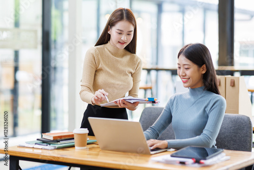 Two Business Documents, Auditor businesswoman checking searching document legal prepare paperwork or report for analysis TAX time,accountant Documents data contract partner deal in workplace office	
