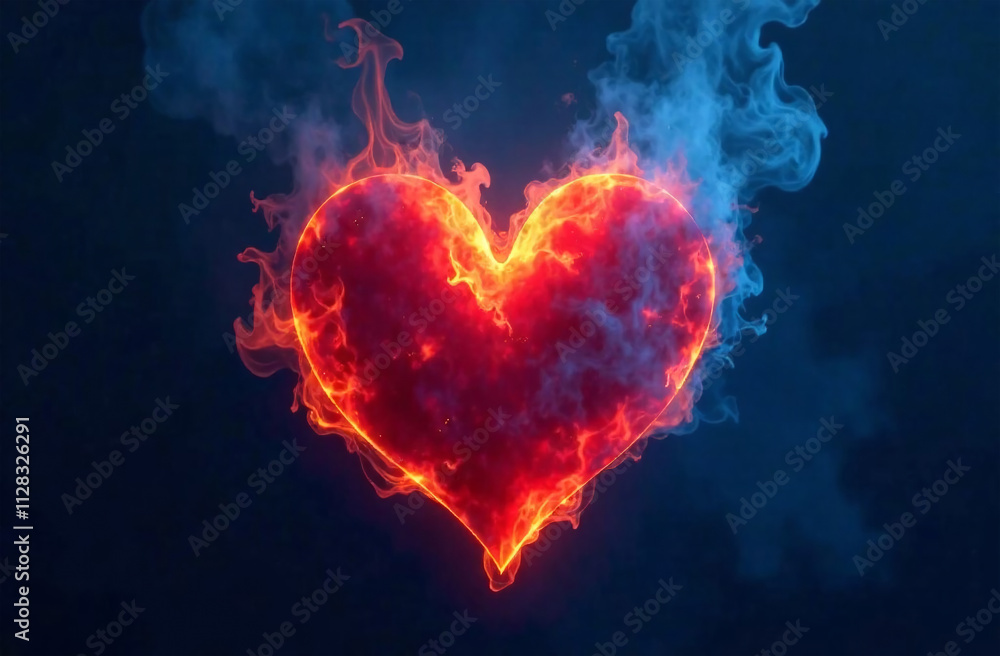 Red heart in the smoke on a dark background. 3d illustration Red heart in the smoke on a dark background. 3d illustration