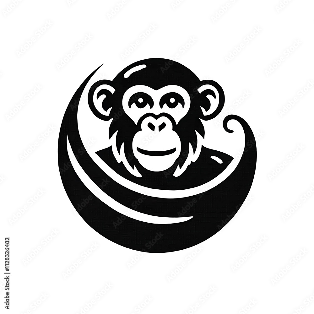 Simple and minimalist illustration of a chimpanzee in black and white. Suitable for a logo, icon, or emblem. Simple and minimalist illustration of a chimpanzee in black and white. Suitable for a logo, icon, or emblem.