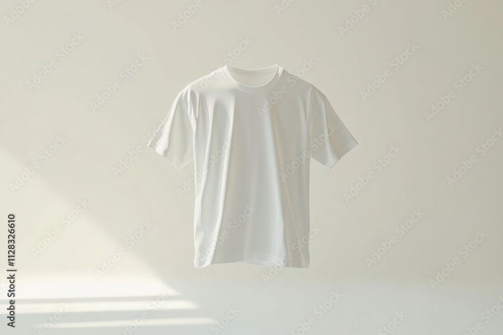 white T shirt floating in air, showcasing its simple design and clean lines, perfect for casual wear or fashion photography white T shirt floating in air, showcasing its simple design and clean lines, perfect for casual wear or fashion photography