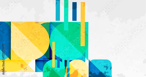 Squares, circles and triangles and grainy noisy texture. Vector Illustration For Wallpaper, Banner, Background, Card, Book Illustration, landing page