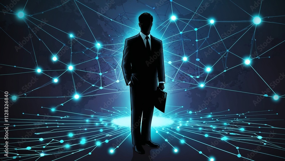Silhouettes of business man, network Silhouettes of business man, network