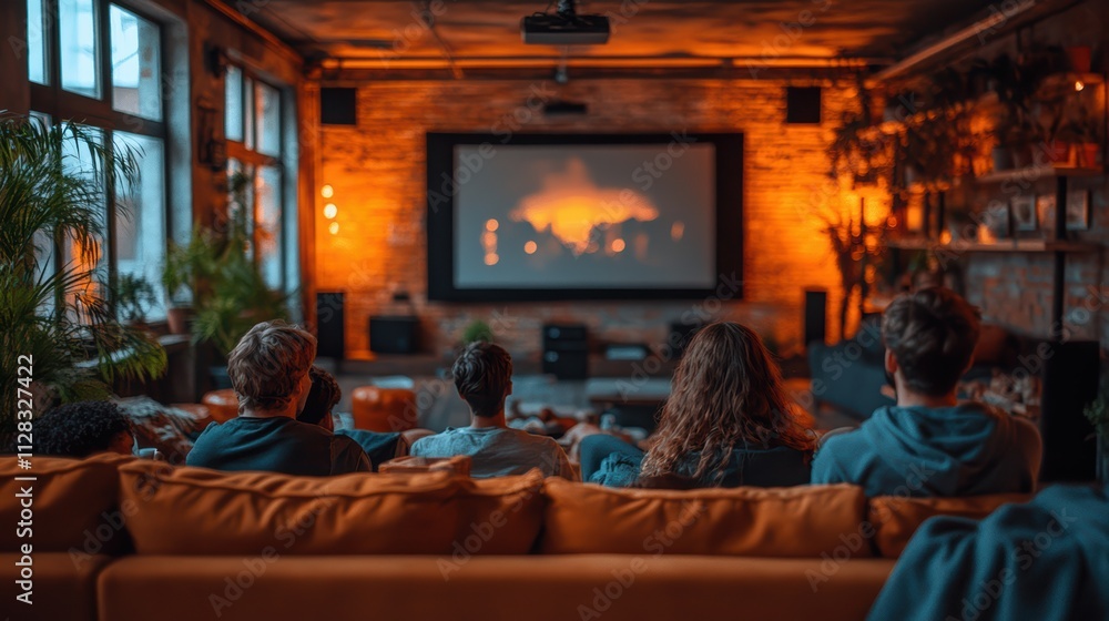 Cozy Common Room with Students Watching Movie Cozy Common Room with Students Watching Movie