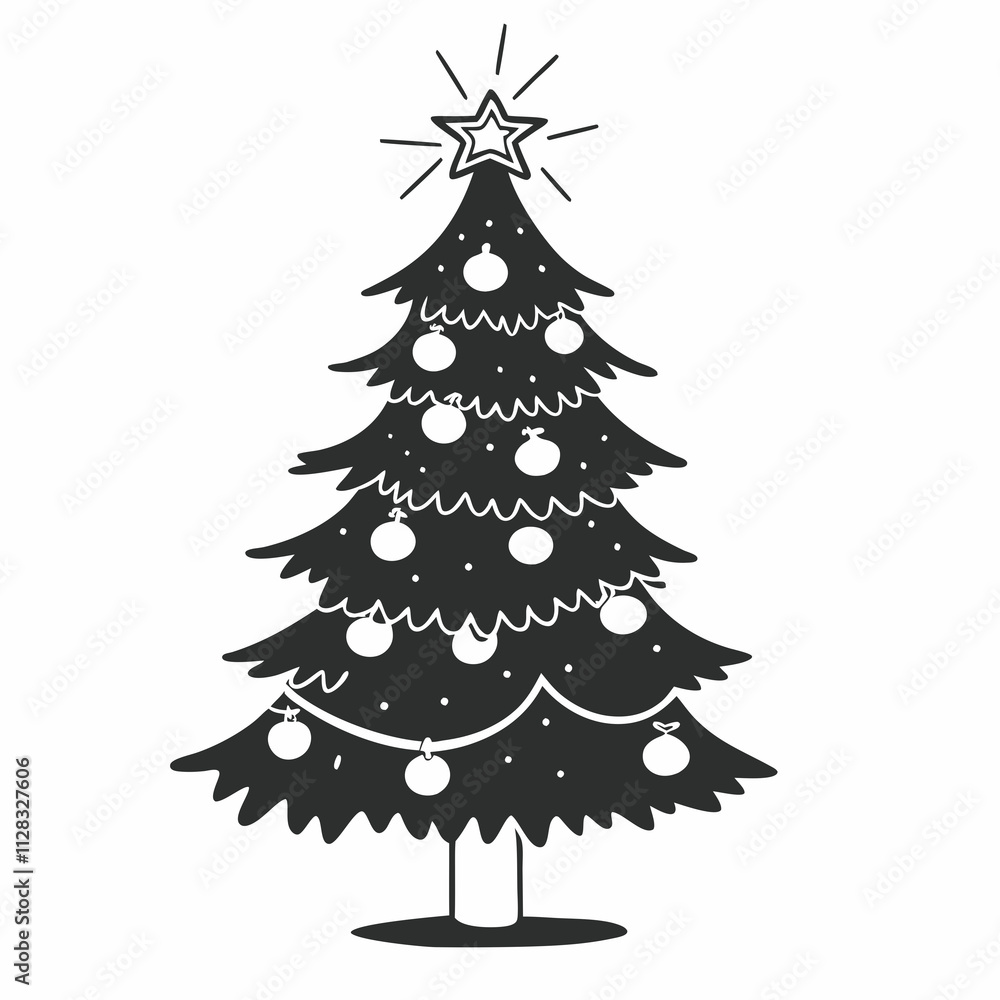Fototapeta premium christmas tree with beautiful decoration silhouette vector
