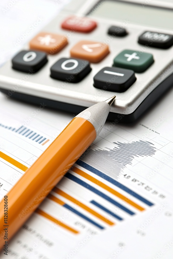 detailed tax calculations, financial analyst using a calculator, spreadsheets on a desk, colorful graphs, focused perspective detailed tax calculations, financial analyst using a calculator, spreadsheets on a desk, colorful graphs, focused perspective