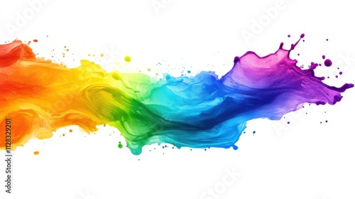 Vibrant Splash of Rainbow Paint on White Background.