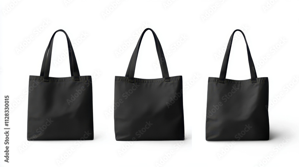 Black tote bag mockup showcasing three angles on white background, perfect for showcasing designs or branding. Ideal for eco friendly shopping or daily use Black tote bag mockup showcasing three angles on white background, perfect for showcasing designs or branding. Ideal for eco friendly shopping or daily use