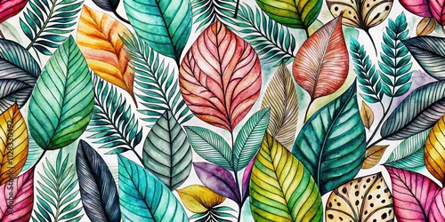 Wallpaper Mural Seamless watercolor leaf pattern, a delicate Scandinavian nature textile design. Torontodigital.ca