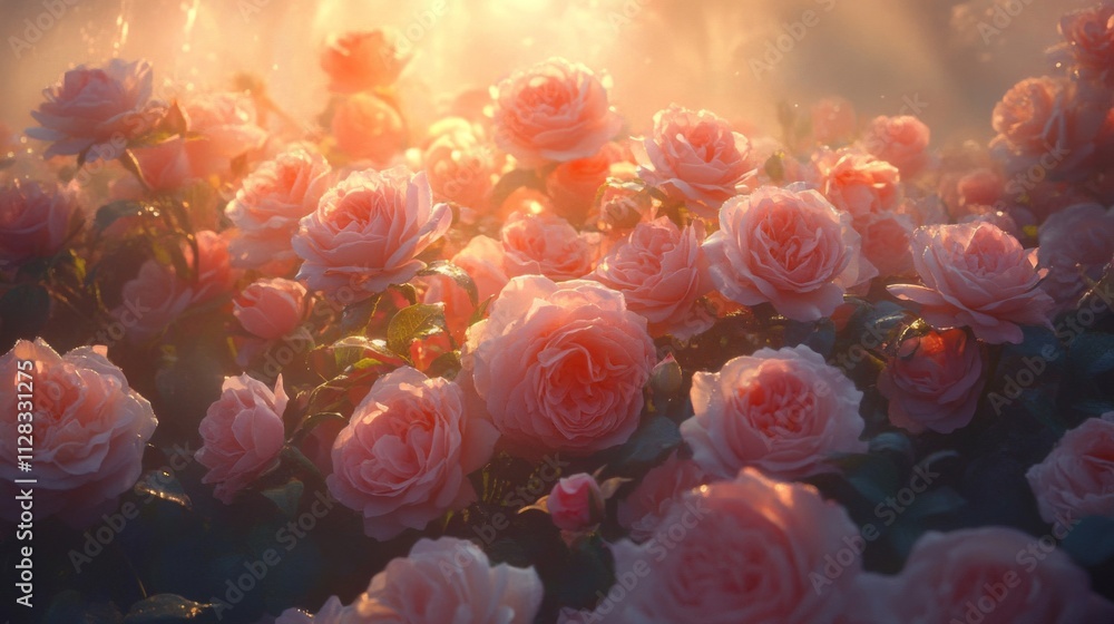 custom made wallpaper toronto digitalA Sunset Glow Illuminates Delicate Pink Roses