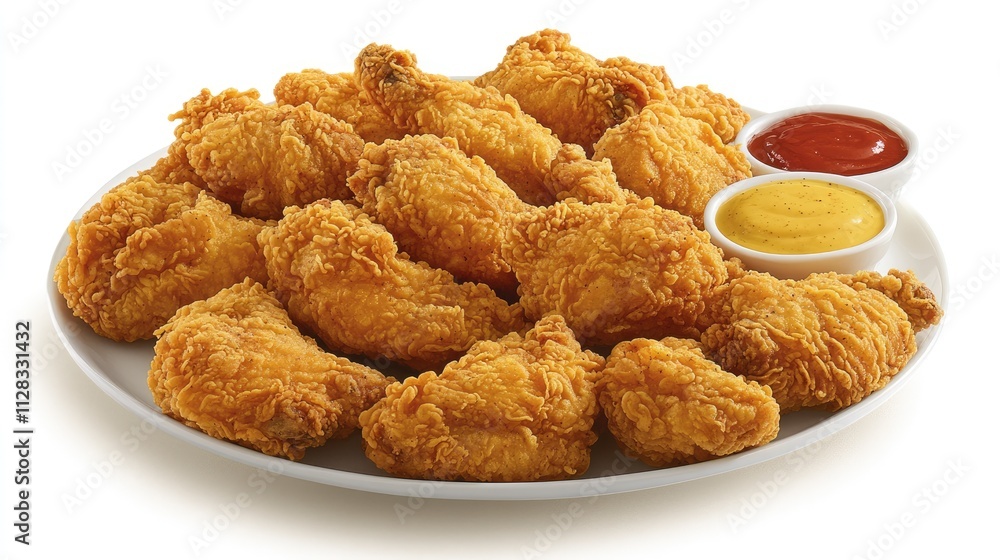 Crispy Fried Chicken Wings with Dipping Sauces on White Plate Crispy Fried Chicken Wings with Dipping Sauces on White Plate