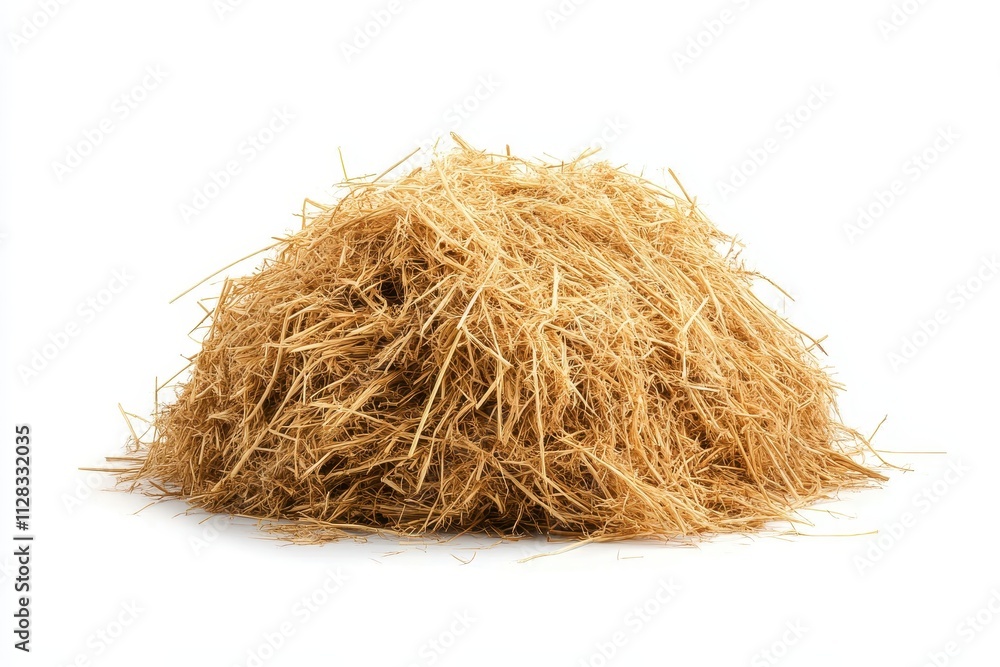 A large pile of golden hay isolated on white. Perfect for agricultural, rural, or autumn themes. A large pile of golden hay isolated on white. Perfect for agricultural, rural, or autumn themes.