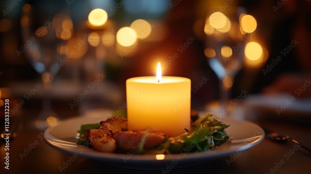 Romantic Dinner Setting With Candlelight And Food Romantic Dinner Setting With Candlelight And Food