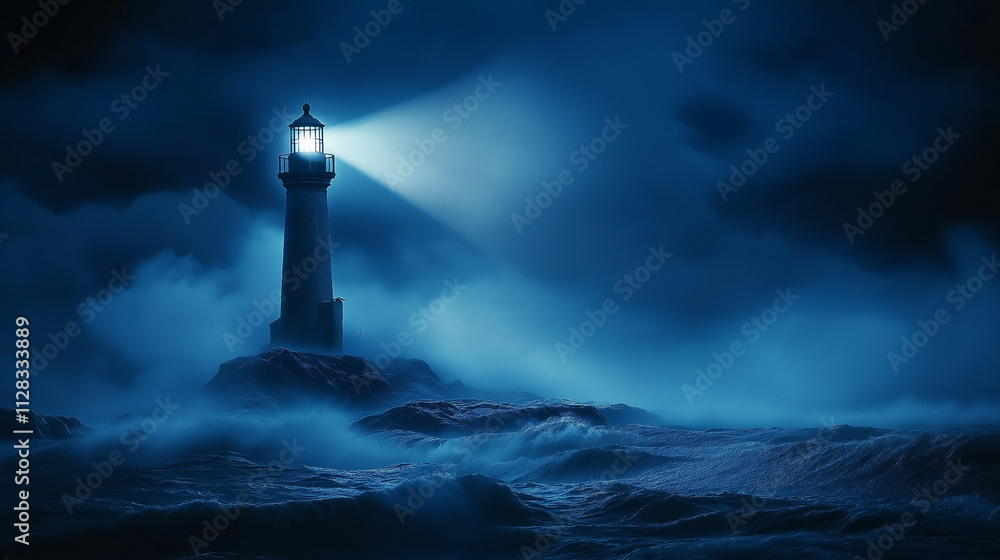 Lighthouse Standing Strong in a Mystical Stormy Night Lighthouse Standing Strong in a Mystical Stormy Night