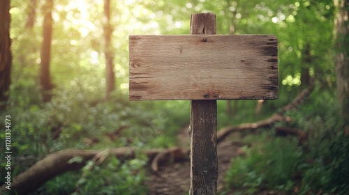 empty wooden sign in a lush green forest