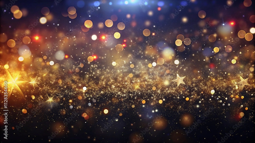 Obraz premium Festive celebration holiday christmas, new year, new year's eve background banner template - Abstract glitter bokeh lights texture . dark black golden de-focused