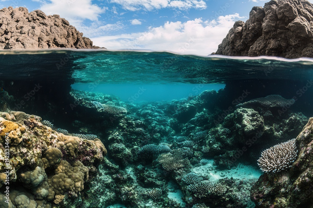 Underwater view of a vibrant coral reef ecosystem. Underwater view of a vibrant coral reef ecosystem.