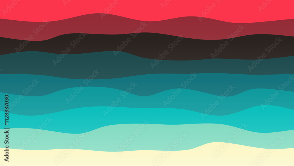 Red, skin and blue coloured wave patterned background with a flowing design Red, skin and blue coloured wave patterned background with a flowing design