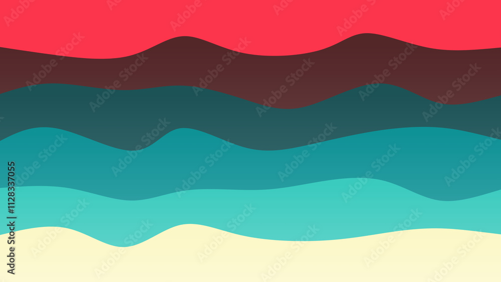 Red, skin and blue coloured wave patterned background with a flowing design Red, skin and blue coloured wave patterned background with a flowing design