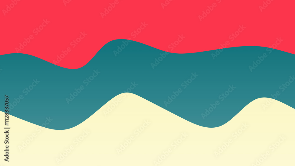 Fototapeta premium Red, skin and blue coloured wave patterned background with a flowing design