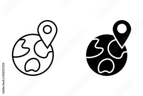 Earth globe and map pins icon. online deliver service, delivery tracking, pin location point marker of shipment map. World traveling or GPS navigation concept. for website design, app, logo, and ui. V