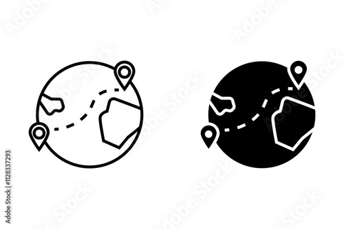 Earth globe and map pins icon. online deliver service, delivery tracking, pin location point marker of shipment map. World traveling or GPS navigation concept. for website design, app, logo, and ui. V