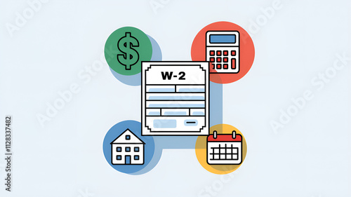 W-2 Form with Budget Icons Representing Tax Categories