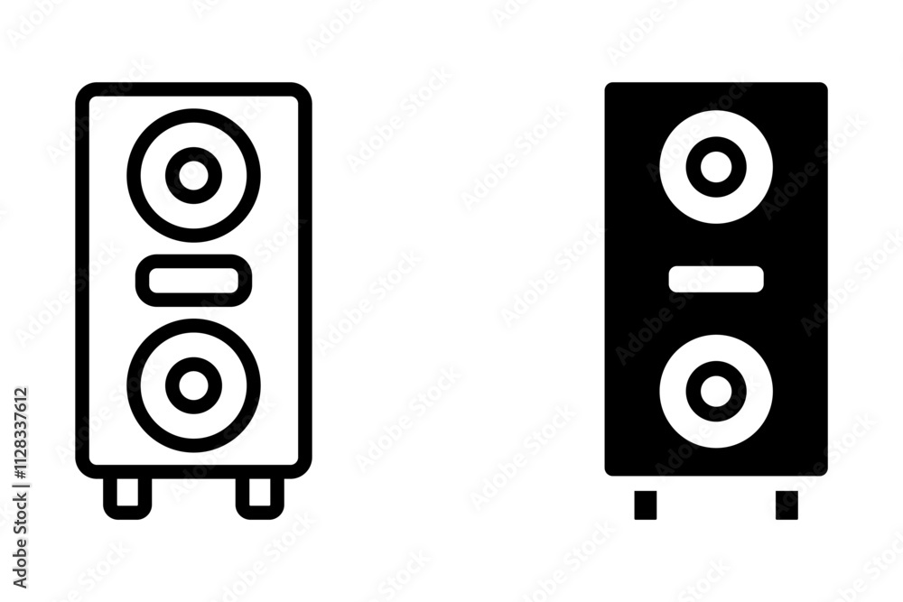 Black icon of two PC speakers. Vector Illustration for Design on white background Black icon of two PC speakers. Vector Illustration for Design on white background