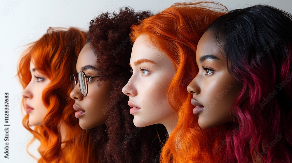 Isolated white background models various hair lengths and dyes including modern haircuts and styles from different races and age groups Isolated white background models various hair lengths and dyes including modern haircuts and styles from different races and age groups