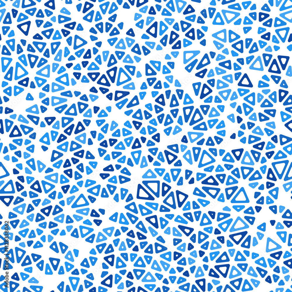 Fototapeta premium Abstract vector background. Tiny triangles size. Mono tone style. Rounded triangular cells outlined. Repeatable composition. Blue Depth. Classy vector tiles. Seamless vector illustration.