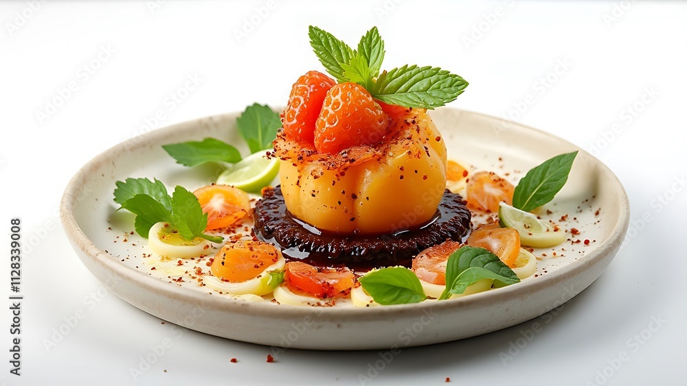 Delicious Salad Food with salmon and vegetable caviar Isolated on White Background Delicious Salad Food with salmon and vegetable caviar Isolated on White Background