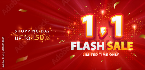 1.1discount flash sale background. Vector illustration for shopping day, online shopping, special Offer coupon, voucher, banner template, websites, social media advertising.
