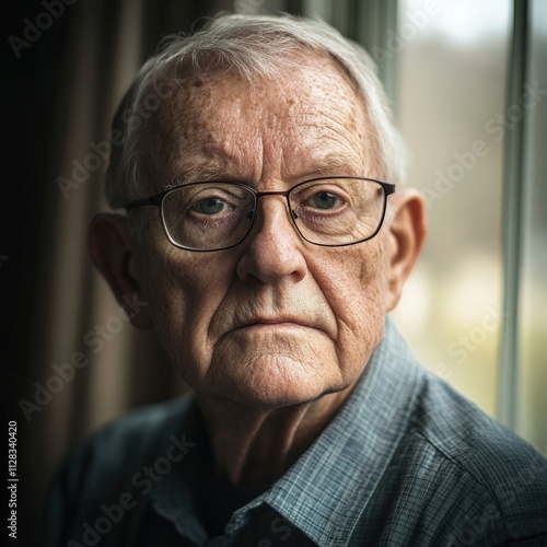 thoughtful elderly man looking out the window