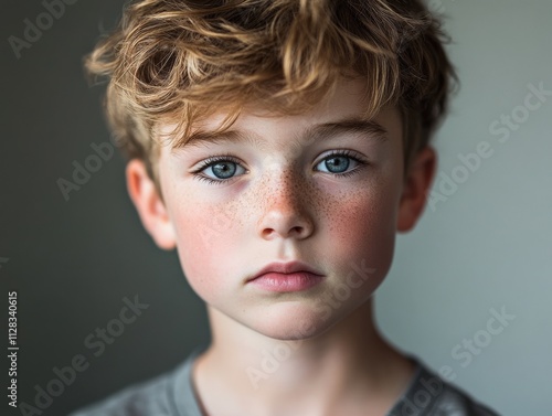 portrait of a thoughtful young boy with curly hair