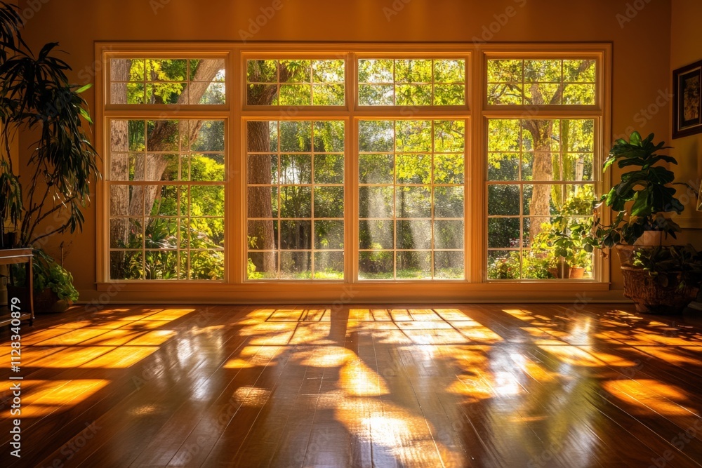 sunlight streaming through large windows in a cozy room sunlight streaming through large windows in a cozy room