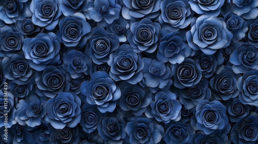 A profusion of deep blue artificial roses forms a beautiful floral backdrop A profusion of deep blue artificial roses forms a beautiful floral backdrop