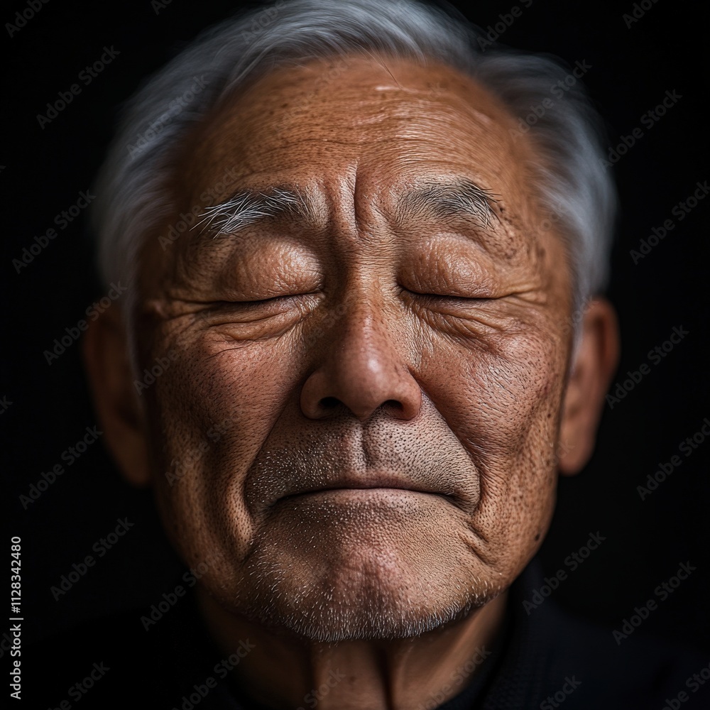 serene portrait of an elderly man with closed eyes serene portrait of an elderly man with closed eyes