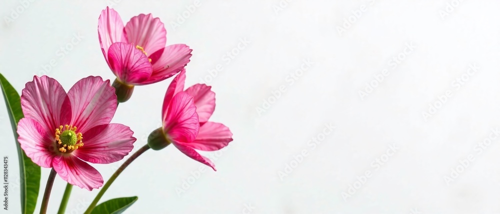 Fototapeta premium Beautiful Eustoma Flowers, Pink and White, Isolated, Blooming, Floral Background, Copy Space