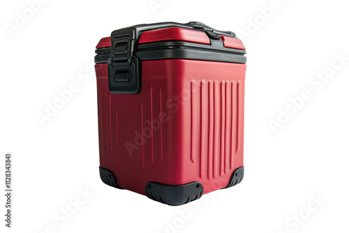 Stylish red cooler designed for outdoor activities and travel with durable construction and ample storage capacity photo