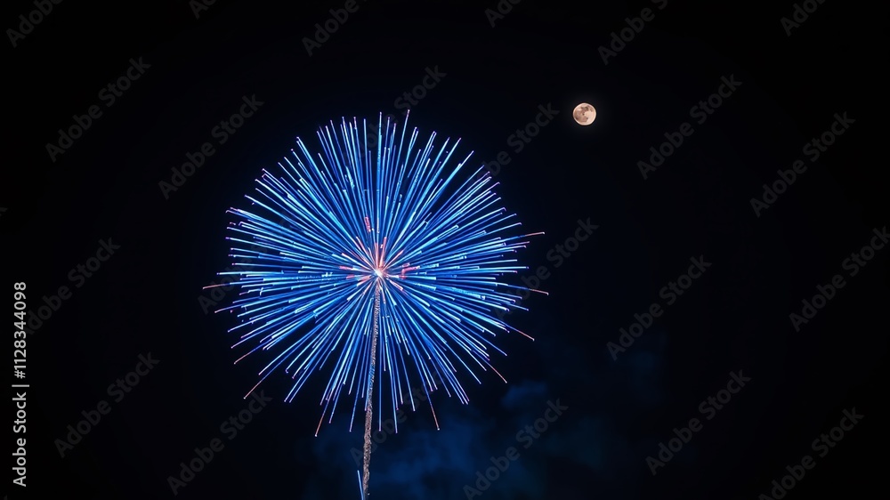Blue Flower Fireworks Explosion - Stunning Aerial Display Blue Flower Fireworks Explosion - Stunning Aerial Display
