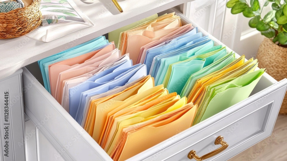 Obraz premium Colorful Folders in a White Drawer