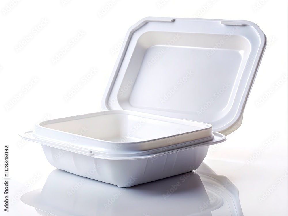 Disposable Food Container, White Styrofoam Plate, Empty Takeout Box, Plastic Plate, Food Packaging, Isolated Background, Clean, Minimalist, White Background, Empty Container, Recycling, Waste Disposable Food Container, White Styrofoam Plate, Empty Takeout Box, Plastic Plate, Food Packaging, Isolated Background, Clean, Minimalist, White Background, Empty Container, Recycling, Waste
