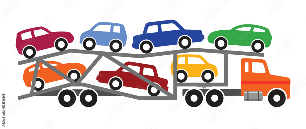 Naklejka premium simple car auto transport truck articulated silhouette side view icon symbol vector isolated on transparent background