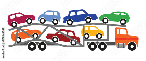 simple car auto transport truck articulated silhouette side view icon symbol vector isolated on transparent background