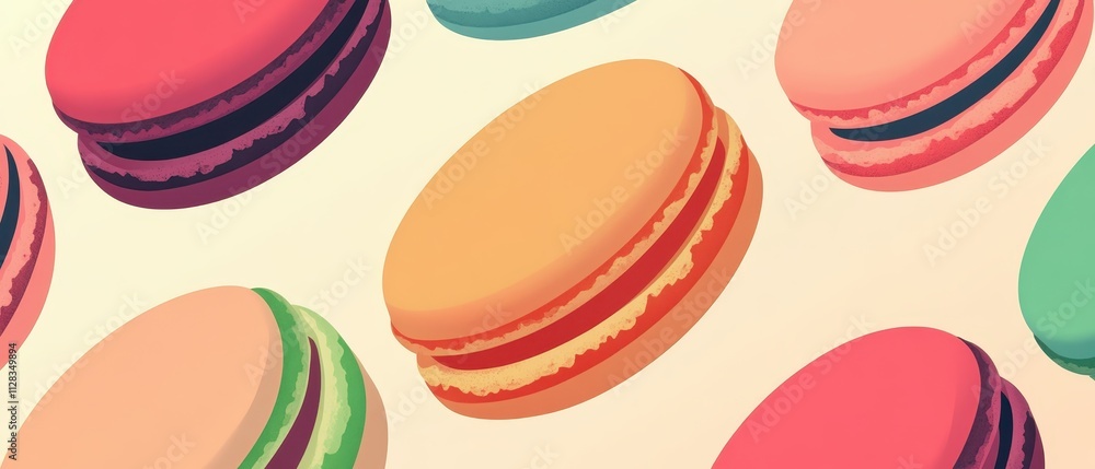 Colorful Macarons on a Light Background in a Playful Arrangement Colorful Macarons on a Light Background in a Playful Arrangement