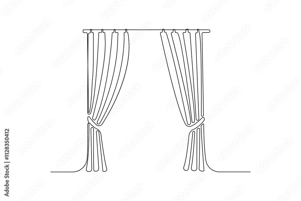 Minimalist continuous line art drawing of curtains. Window curtain outline vector isolated on white background. Minimalist continuous line art drawing of curtains. Window curtain outline vector isolated on white background.