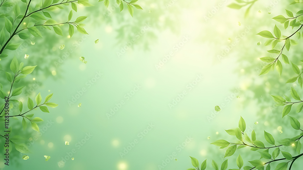 Spring Banner Design: Pastel Green Background with Delicate Leaf Frame for Greeting Cards Spring Banner Design: Pastel Green Background with Delicate Leaf Frame for Greeting Cards