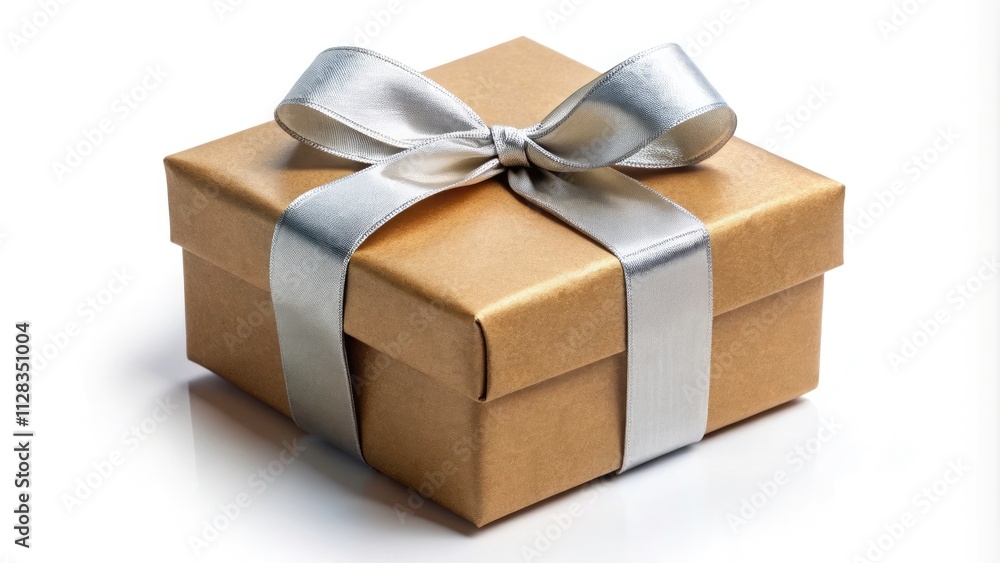 Gift Box Photography: Square Kraft Box with Silver Bow - Birthday, Christmas, Wedding, Valentine's Gift Box Photography: Square Kraft Box with Silver Bow - Birthday, Christmas, Wedding, Valentine's